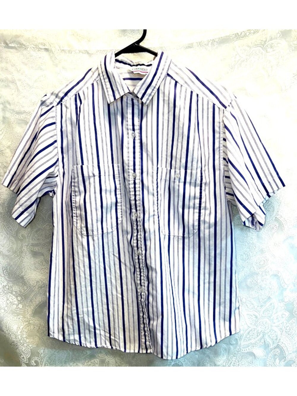 Vintage Favorites Purple & White Vertical Striped Button-Up Shirt Large